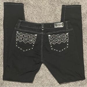 L.A idol USA Black Rhinestone Embellished Jeans Y2K Studded Pocket Denim Size 11